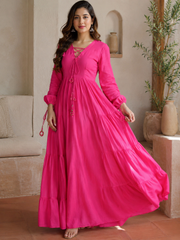 Hot Pink Cotton Maxi Dress