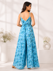 Light Blue Floral Dropcrotch Jumpsuit