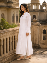 Bunai White Cotton Dobby Coord Set
