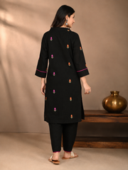Black Embroidered Cotton Co-ord Set