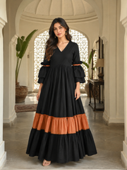 Black Rust Tier Cotton Dress