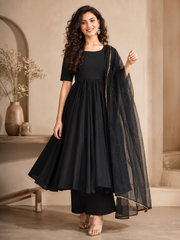 Black Sequin Cotton Suit Set
