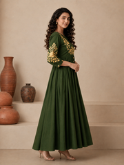 Dark Green Dress with Embroidery