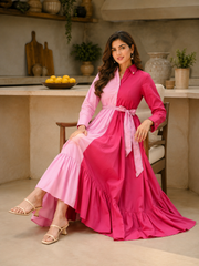 Bunai Two-Tone Pink Cotton Dress