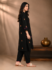 Black Embroidered Cotton Co-ord Set