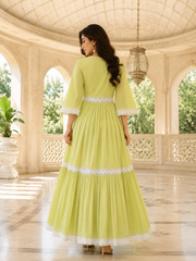 MELLOW GREEN WHITE LACE DRESS