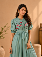 Mint Embroidered Cotton Dress