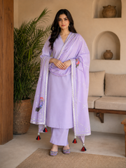 Lilac Handpainted Dupatta Suit Set (Set of 3)