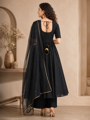 Black Sequin Cotton Suit Set