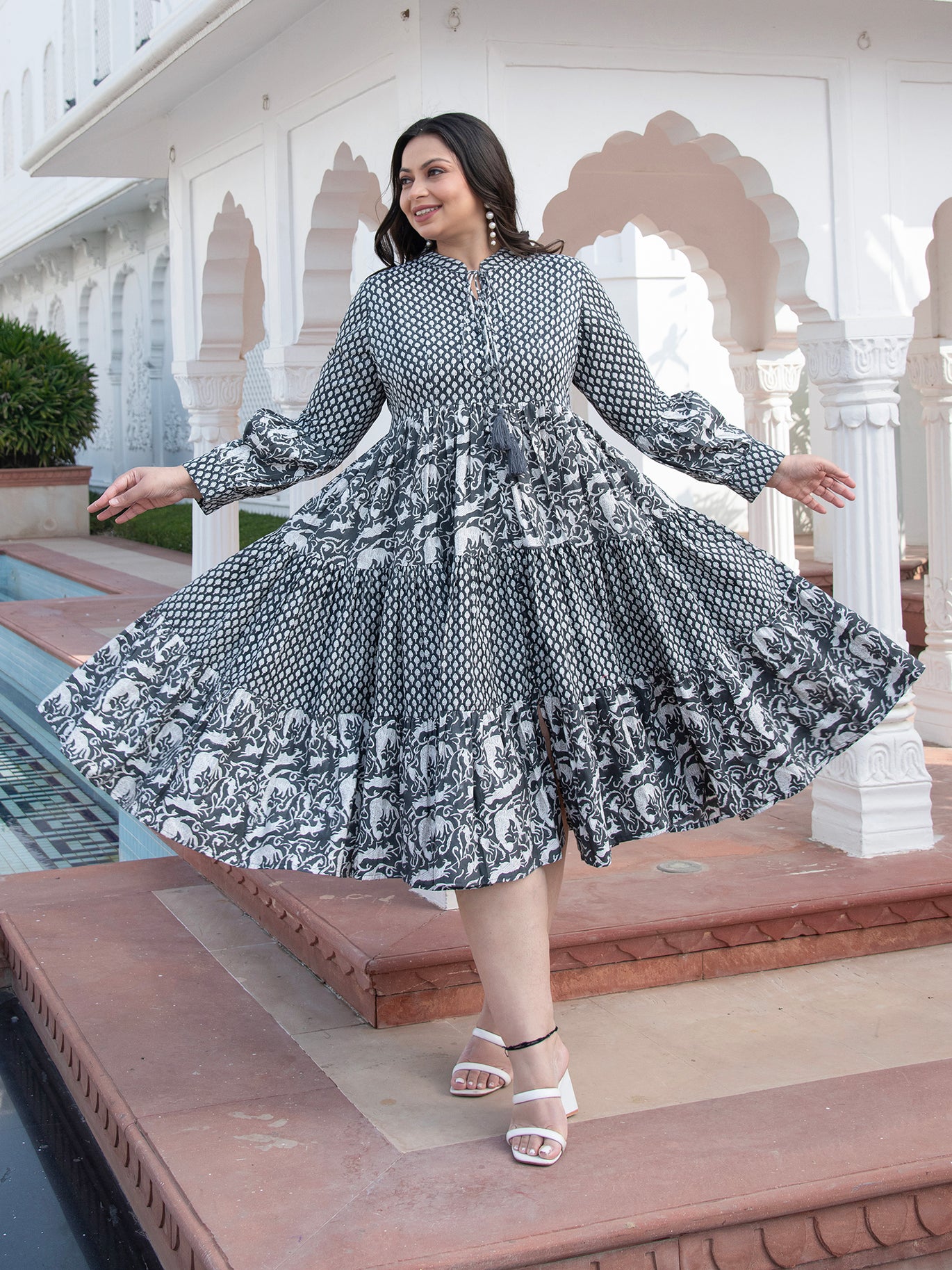 white christmas dresses Red Mulmul Floral Dress – Shreetatvam main image 0