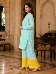 Blue Yellow Crushed Cotton Coord Set