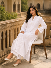 Bunai White Cotton Dobby Coord Set
