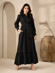 Black Cotton Shirt Dress