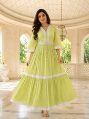 MELLOW GREEN WHITE LACE DRESS