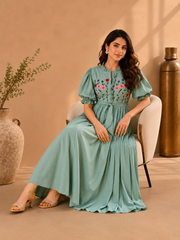 Mint Embroidered Cotton Dress