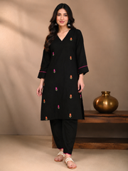 Black Embroidered Cotton Co-ord Set