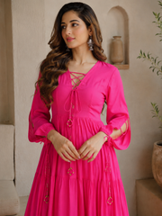 Hot Pink Cotton Maxi Dress