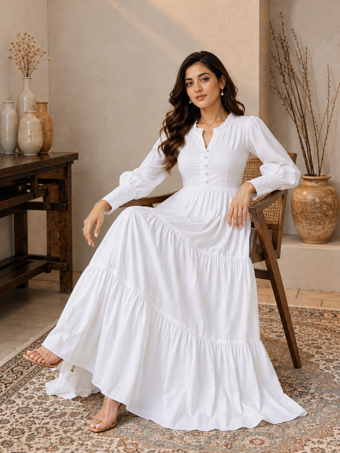 Pure White Cotton Maxi Dress