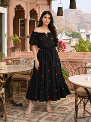 Celestial Black Embroidered Cotton Dress