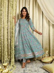 MULMUL GUL-ZEHRA ANARKALI KURTA-PANT & DUPATTA SET