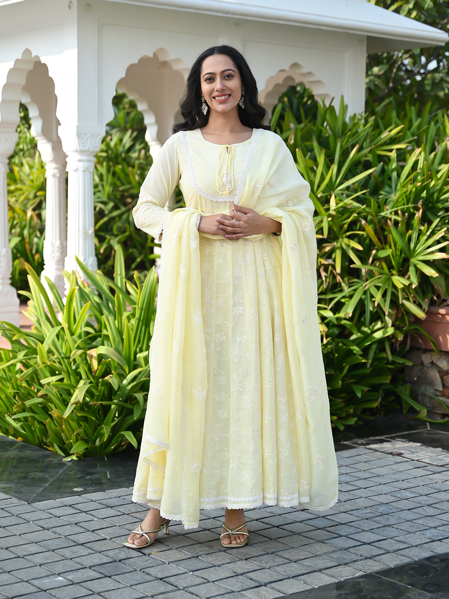 MULMUL LRIS ANARKALI KURTA-PANT & DUPATTA SET