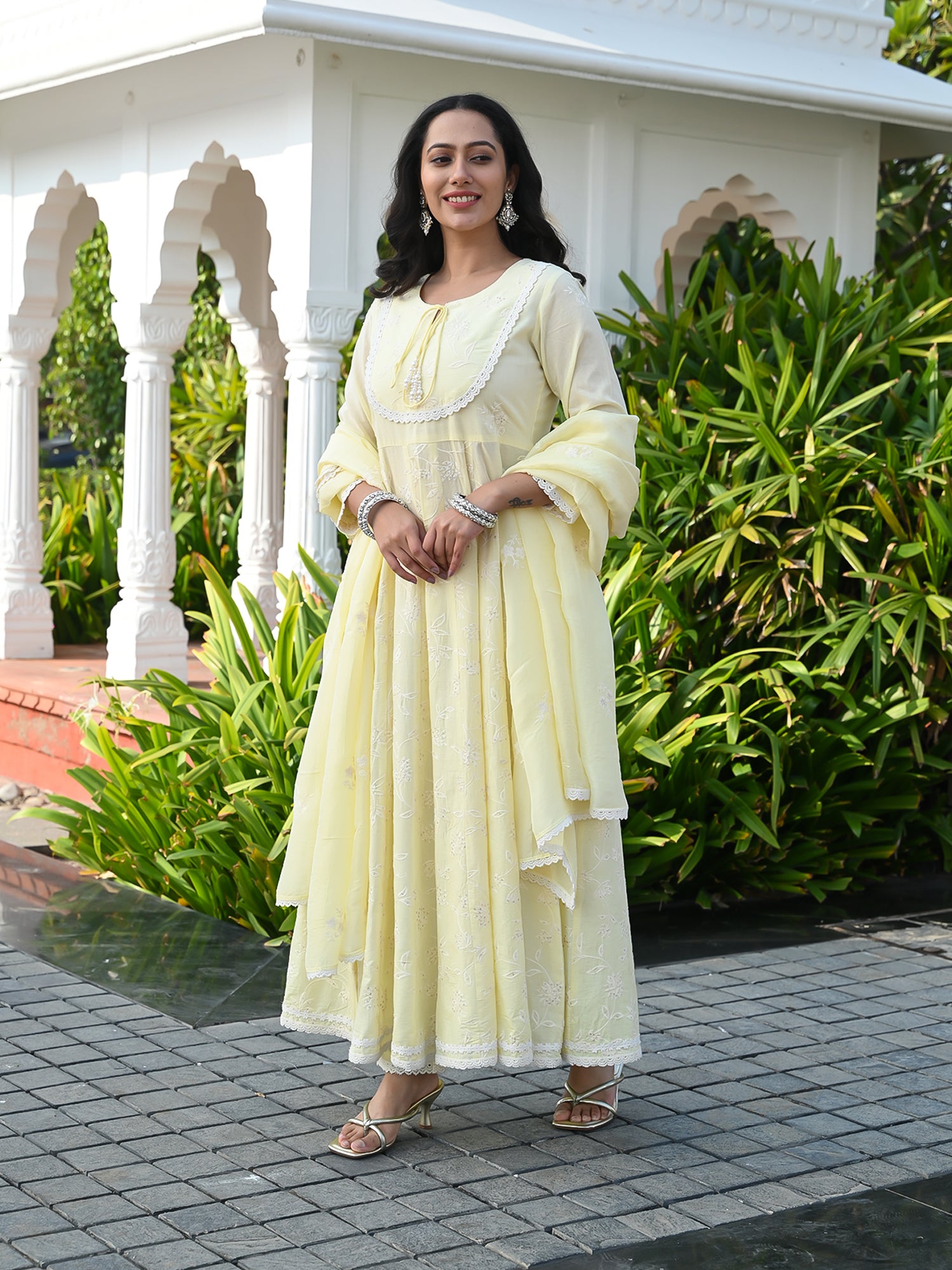 MULMUL LRIS ANARKALI KURTA-PANT & DUPATTA SET