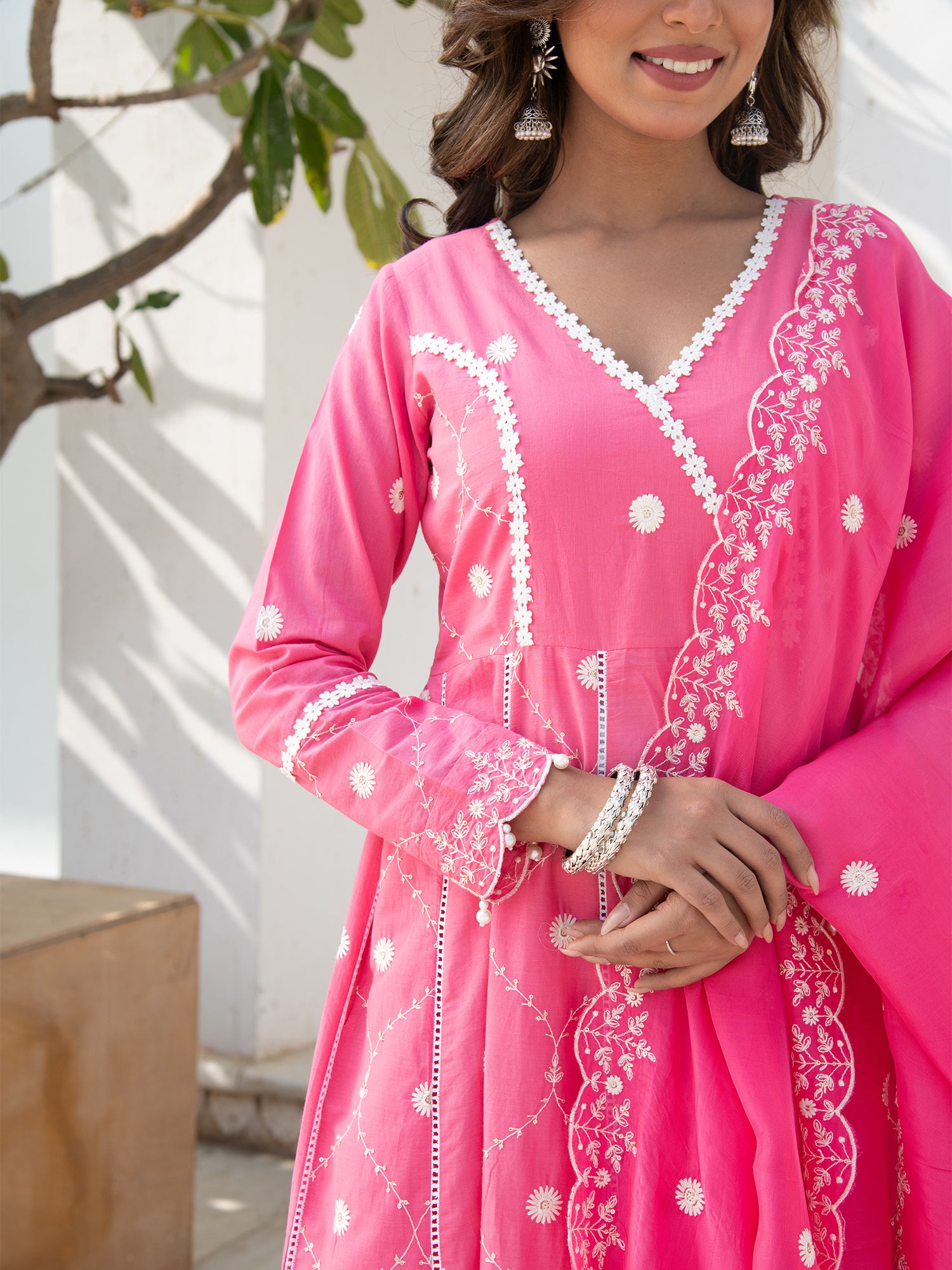 MULMUL GULABI SAANJH ANARKALI KURTA-PANT & DUPATTA SET