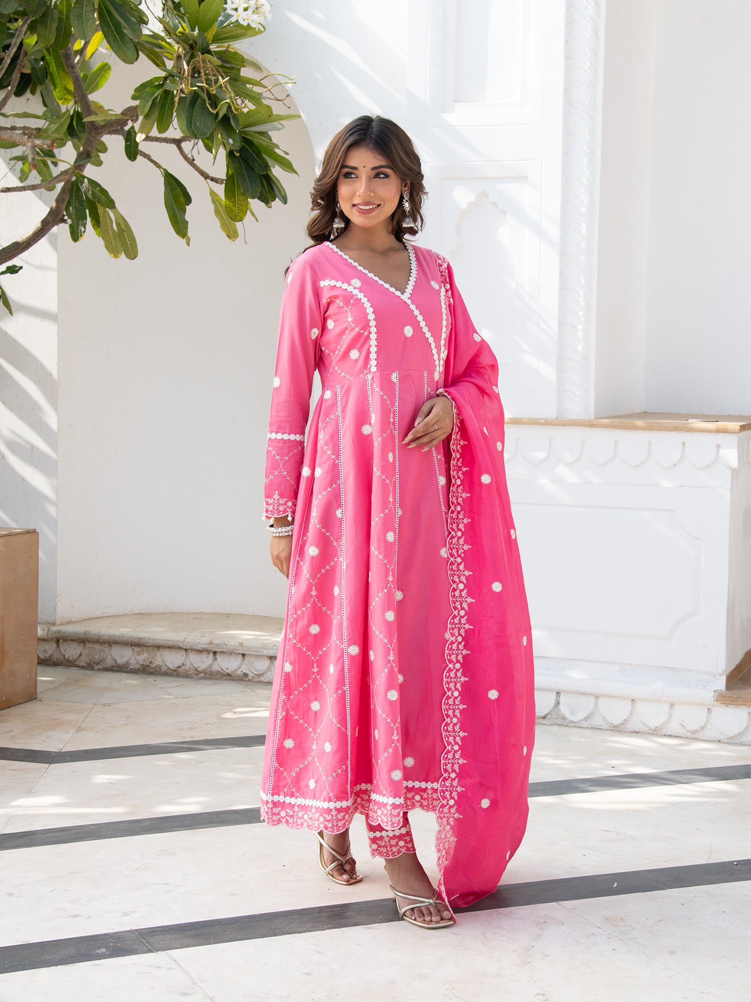 MULMUL GULABI SAANJH ANARKALI KURTA-PANT & DUPATTA SET