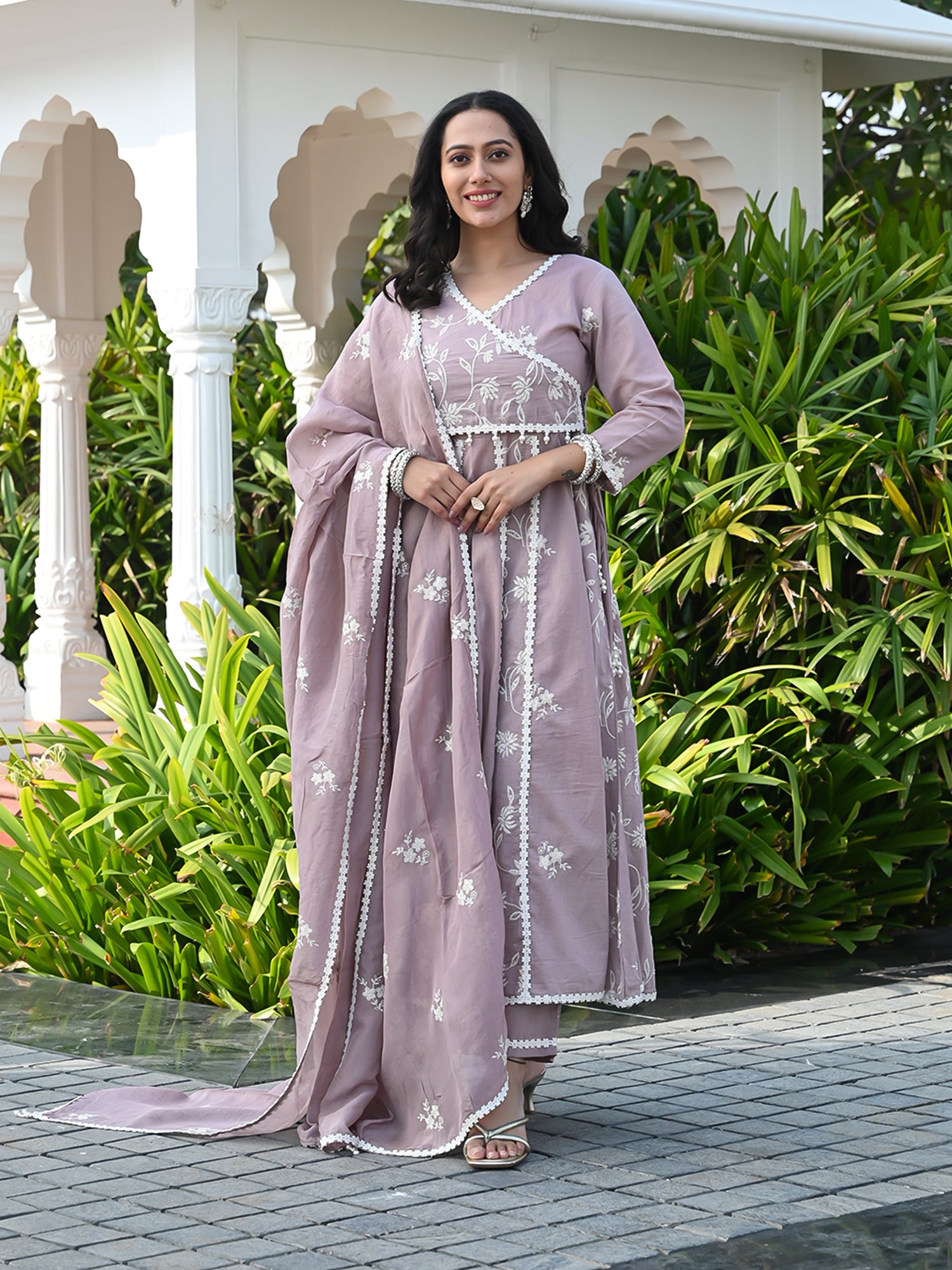 MULMUL SUFI EMBROIDERED ANARKALI KURTA-PANT & DUPATAT SET