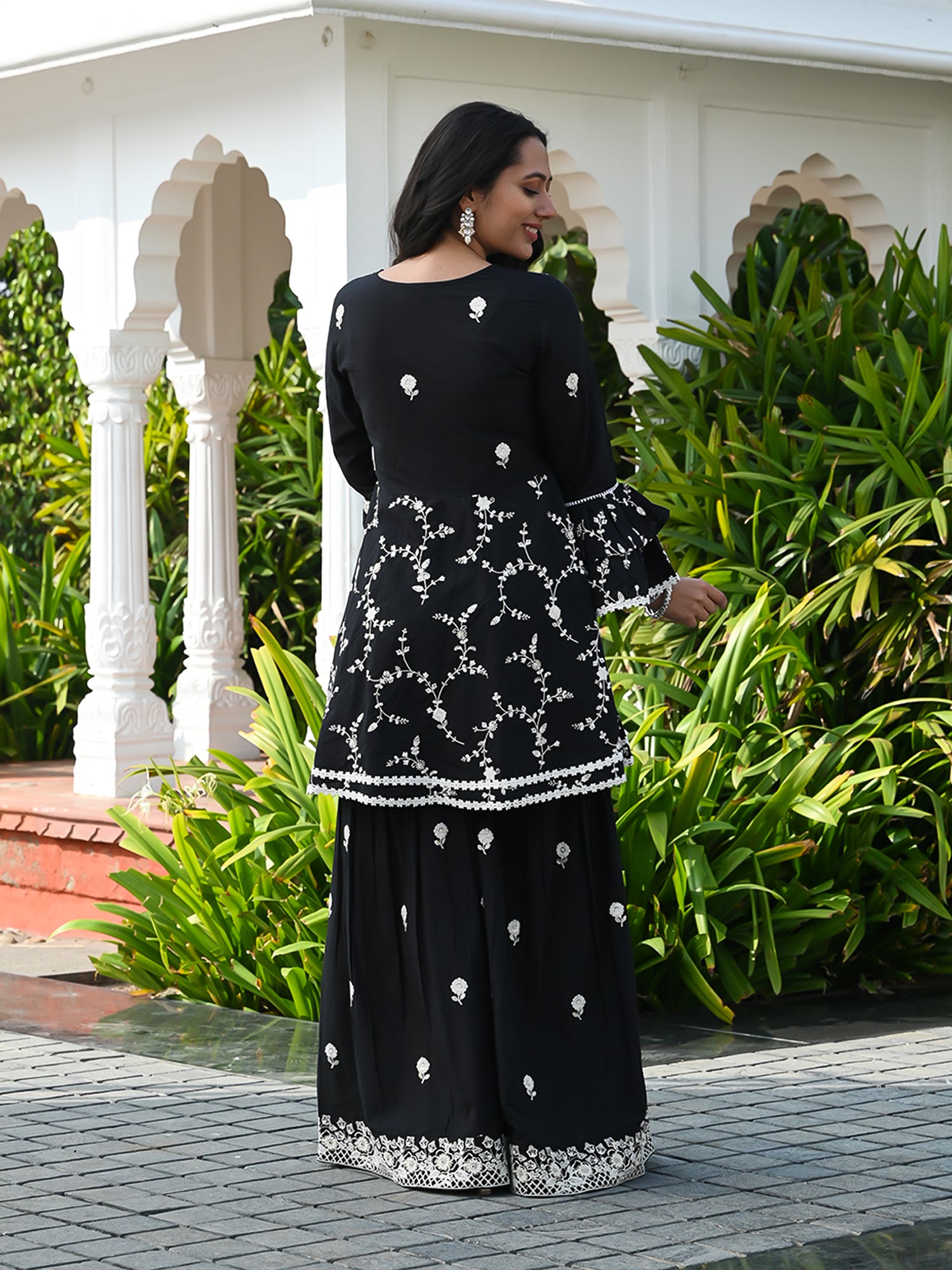 MULMUL AAFREEN EMBROIDERED KURTA-SHARARA & DUPATTA SET