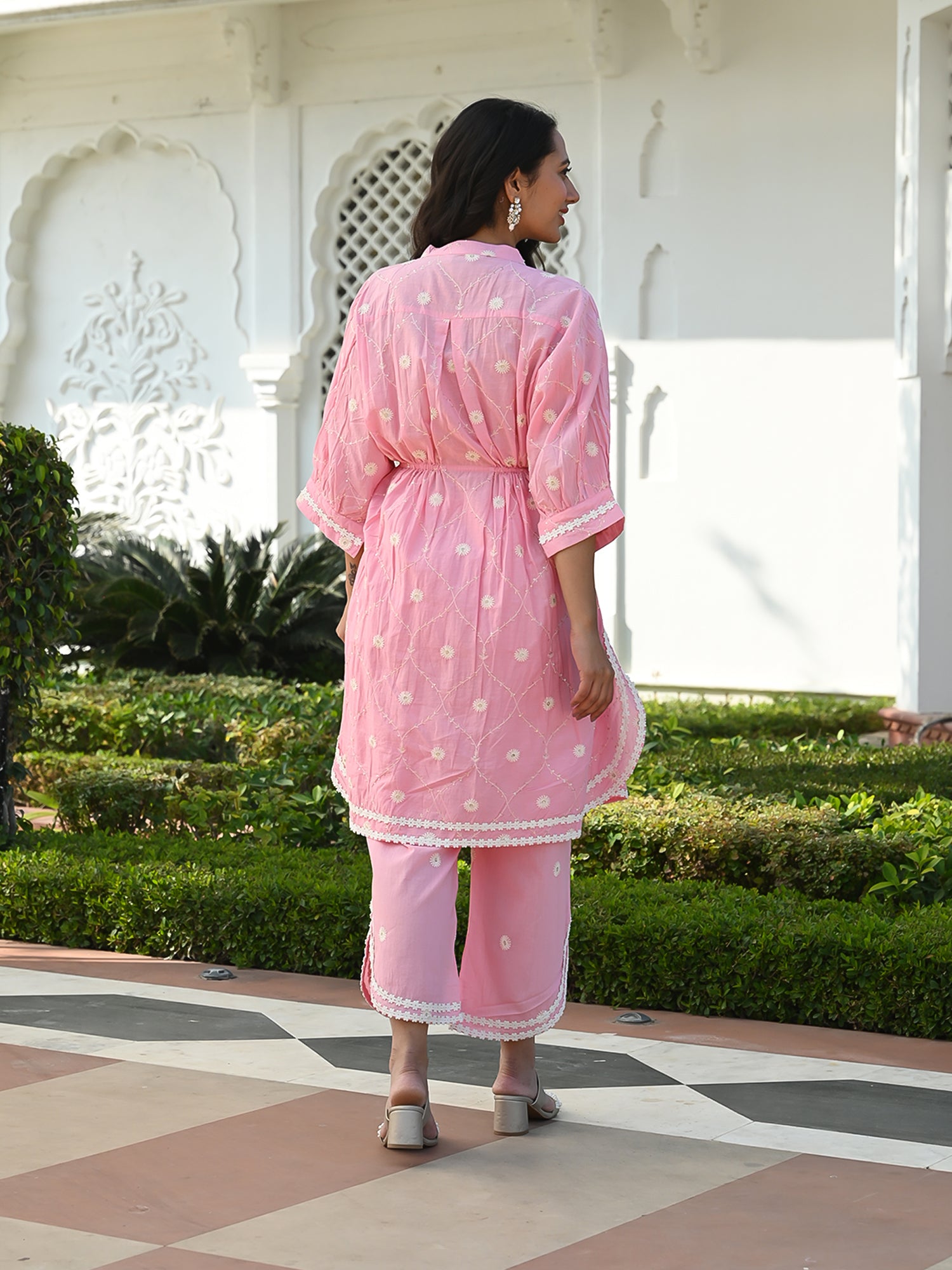 MULMUL EMBROIDERED KAFTAN SHIRT-PANT SET