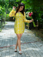 MULMUL GOLDEN HOUR BLOCK PRINTED SNEATH DRESS