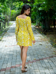 MULMUL GOLDEN HOUR BLOCK PRINTED SNEATH DRESS