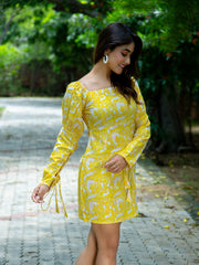 MULMUL GOLDEN HOUR BLOCK PRINTED SNEATH DRESS