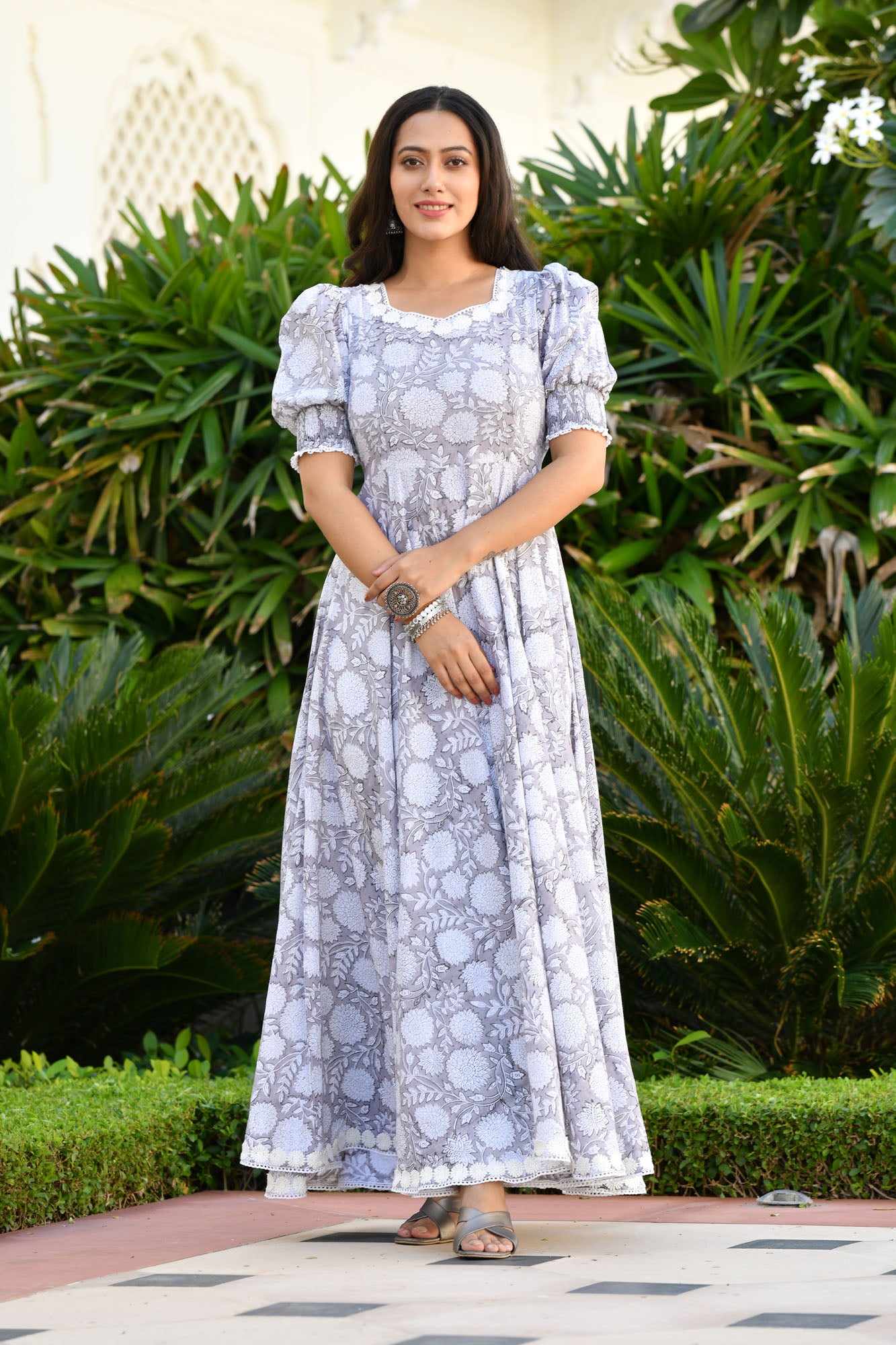 White mugal print cotton churidar dress design with cotton dupatta |  Kiran's Boutique