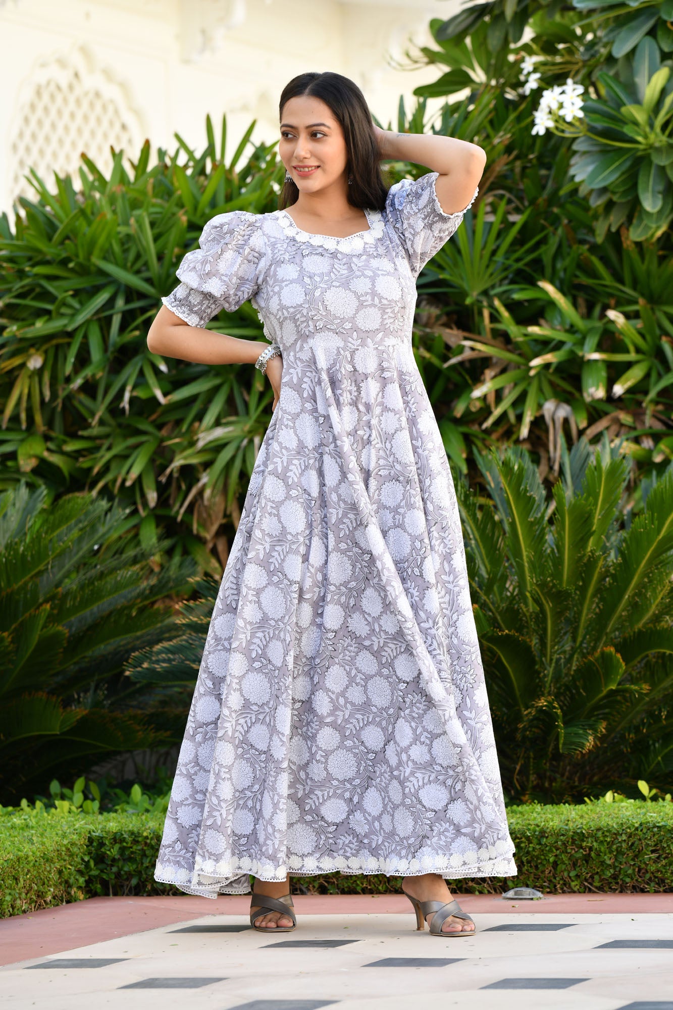 A-line Hand block cotton dress with lining - Naksh For You