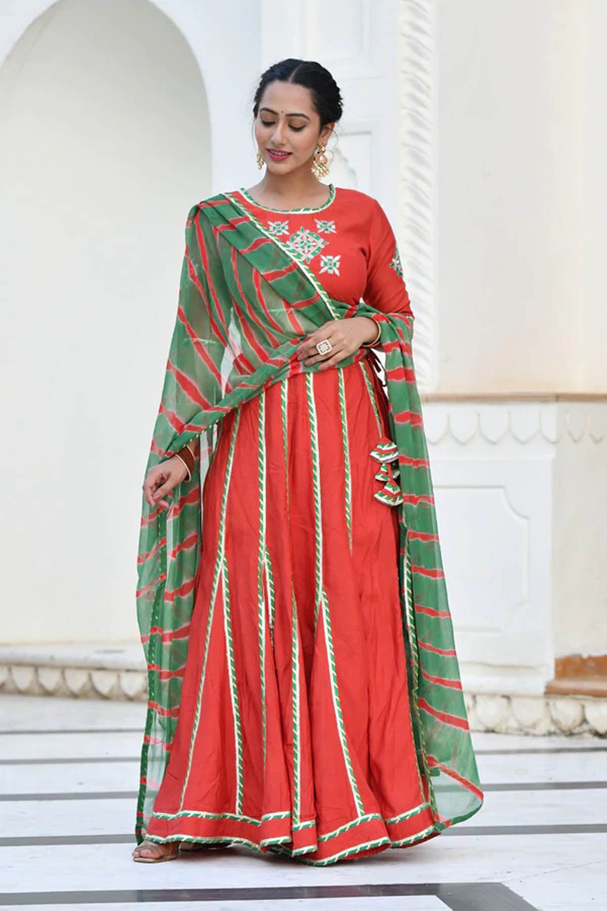 RUHINA RED & GREEN LEHENGA