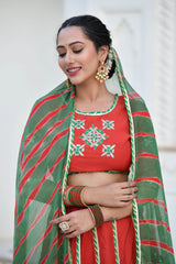 RUHINA RED & GREEN LEHENGA