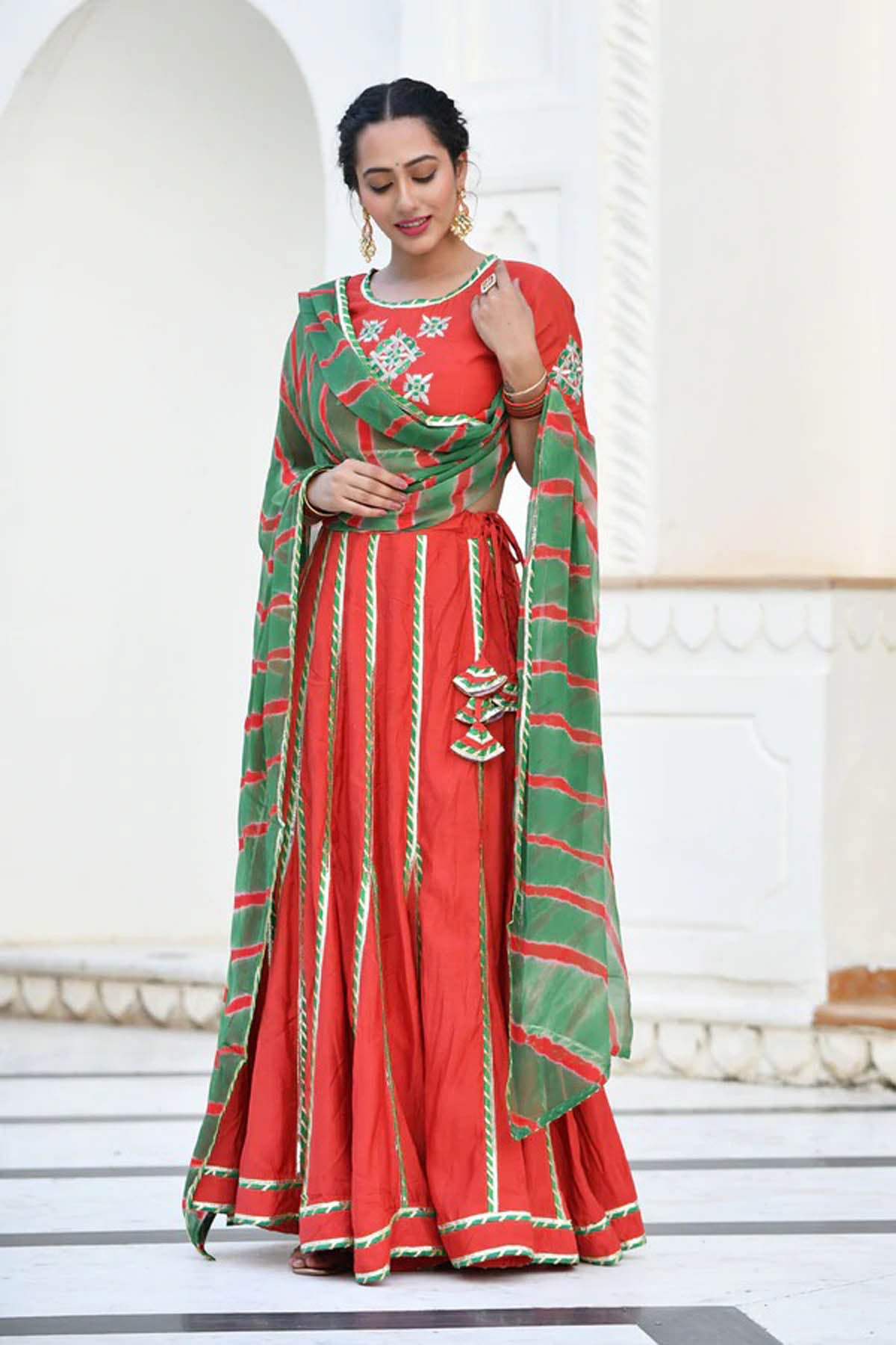 RUHINA RED & GREEN LEHENGA