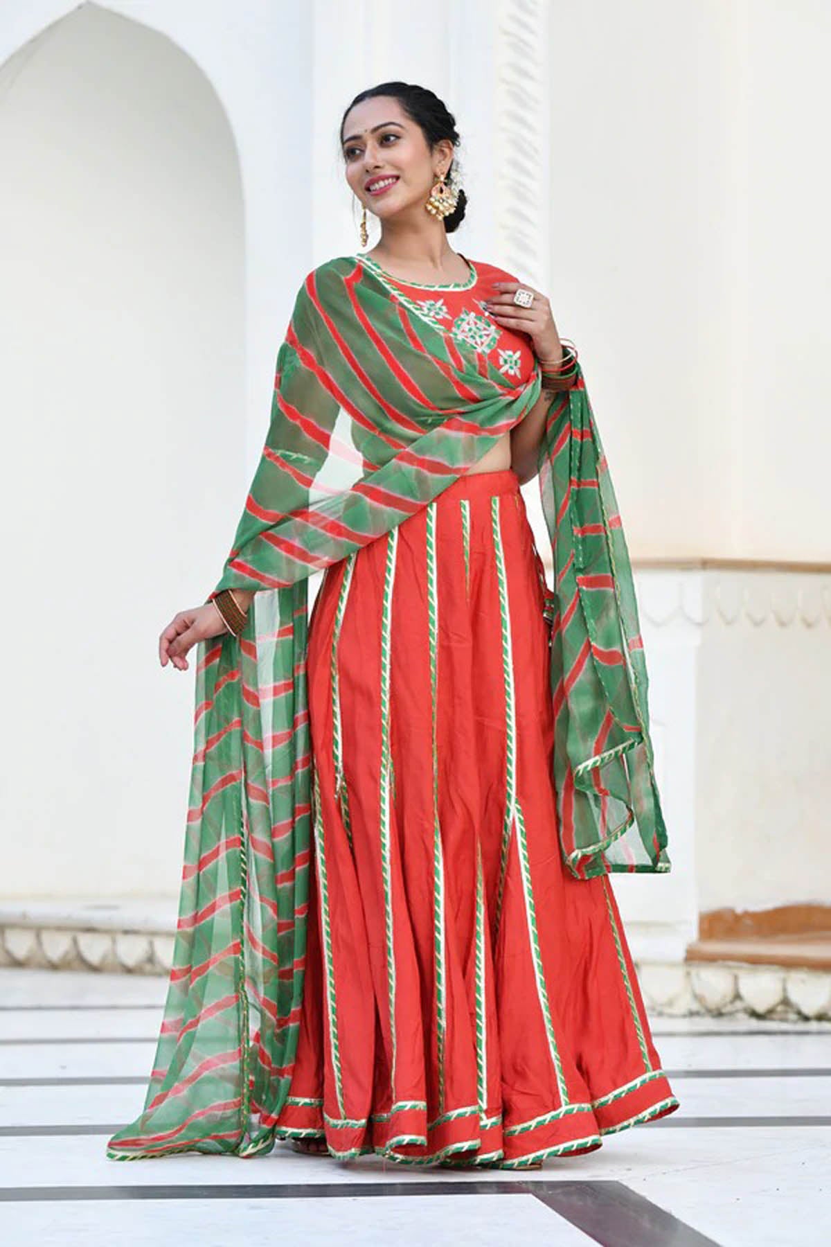 RUHINA RED & GREEN LEHENGA