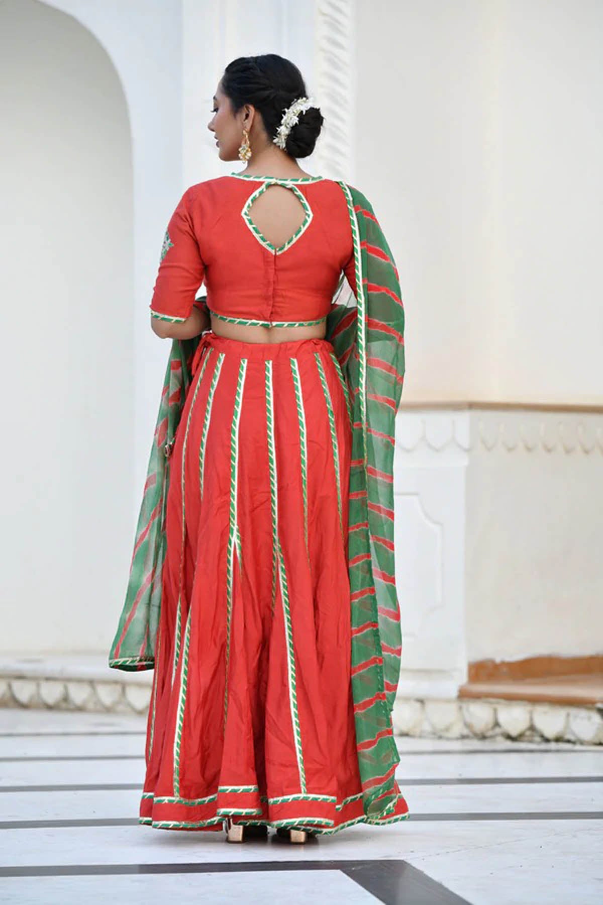 RUHINA RED & GREEN LEHENGA