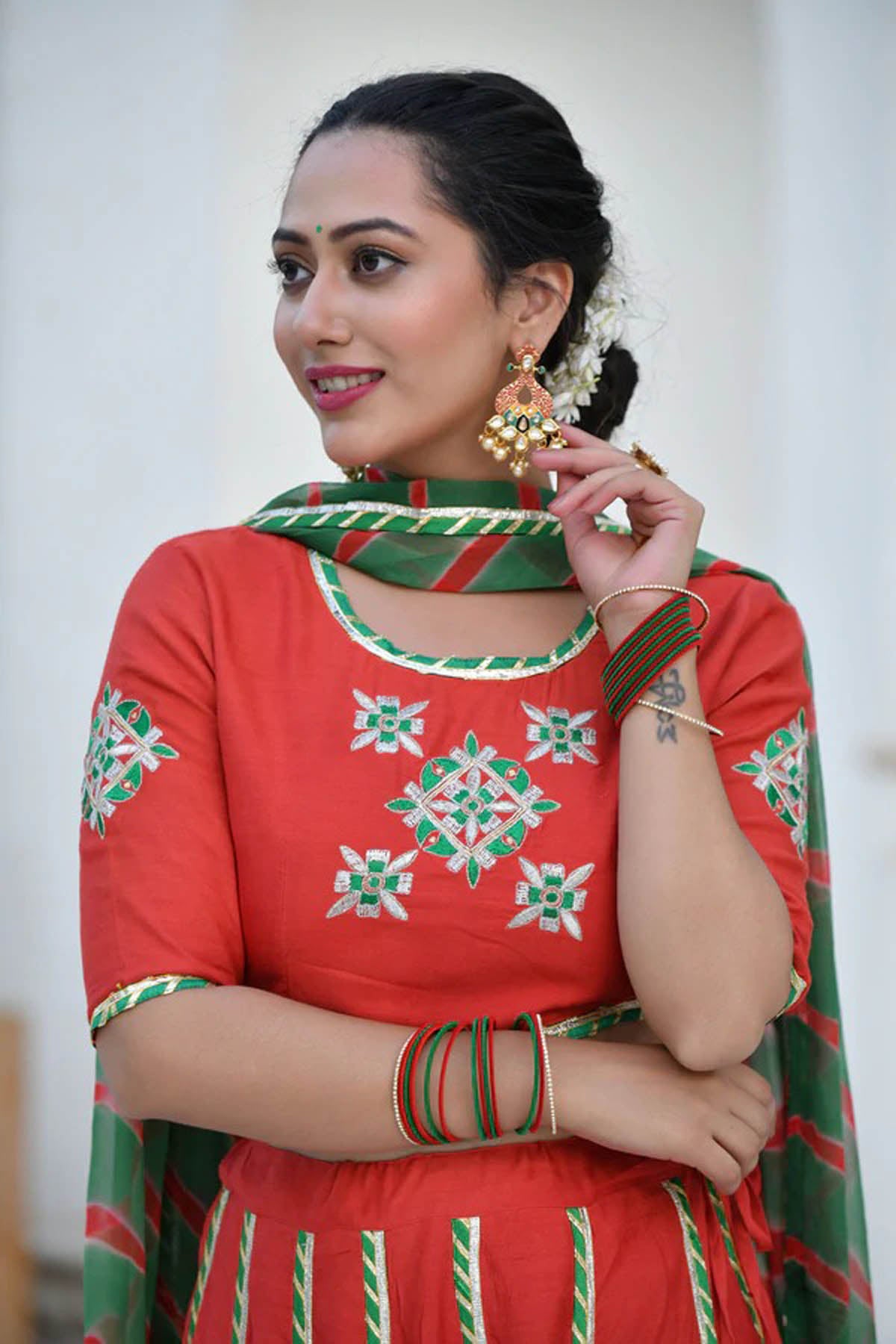 RUHINA RED & GREEN LEHENGA