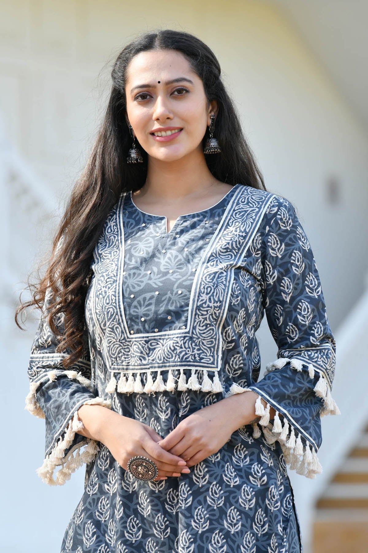 ADHUNA BLOCK PRINTED KURTA-PANTS & DUPATTA SET