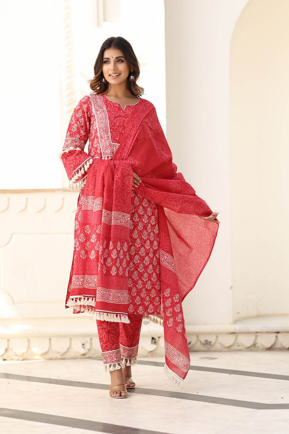 BANHI BLOCK PRINTED KURTA-PANTS & DUPATTA SET