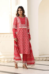 BANHI BLOCK PRINTED KURTA-PANTS & DUPATTA SET