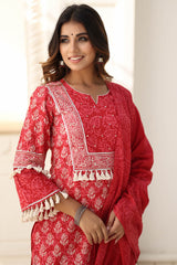 BANHI BLOCK PRINTED KURTA-PANTS & DUPATTA SET