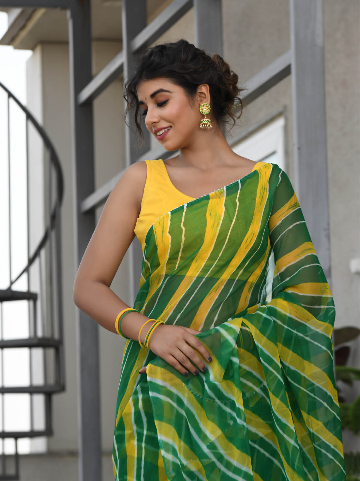 Vishal Prints Dark Yellow Printed Chiffon Saree With Zari Border