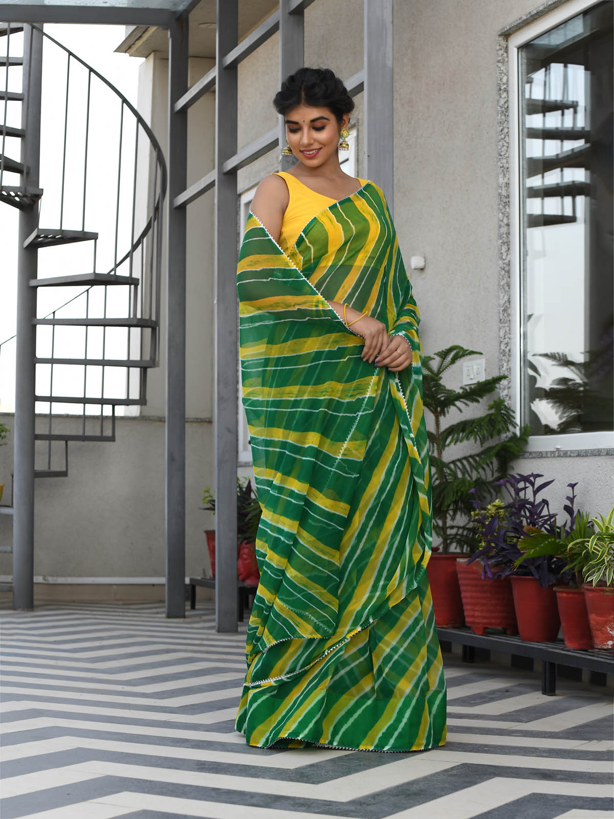 Ombre Yellow Chiffon Saree highlighted with Mirror Work - Mirra Clothing